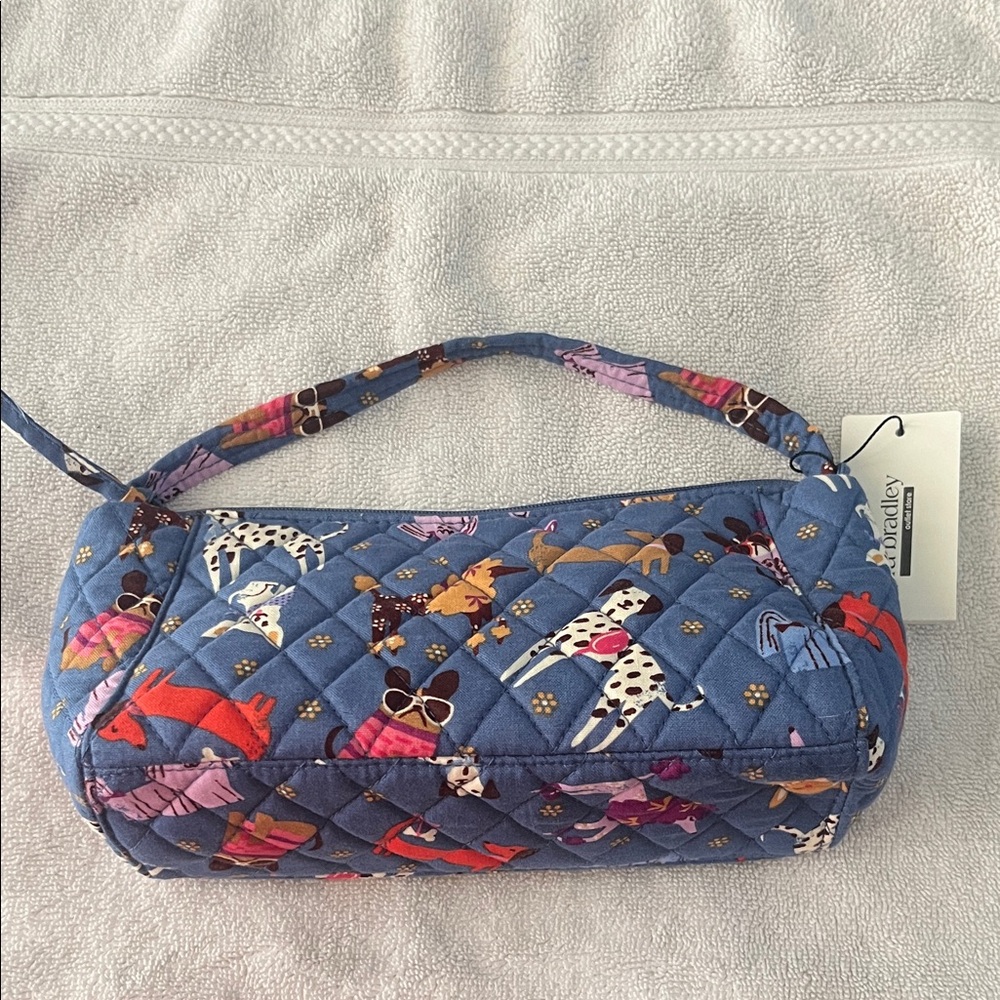 Vera Bradley Mini Slouchy Crossbody Blue Quilted Clutch with Dog Print/Bark Park